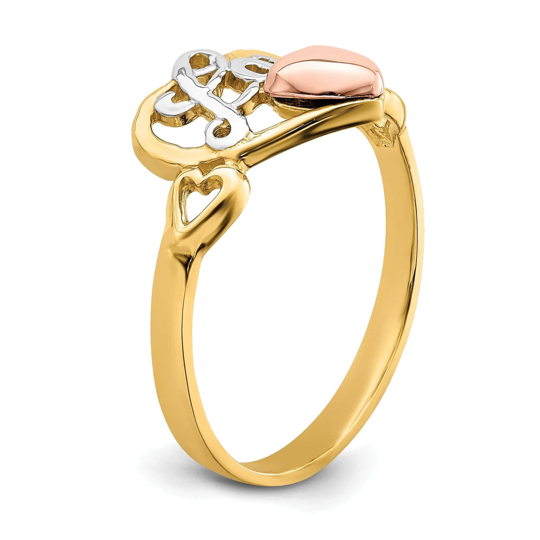 Lovely Rita's Ring 14k Tri Color Gold Love Heart Ring