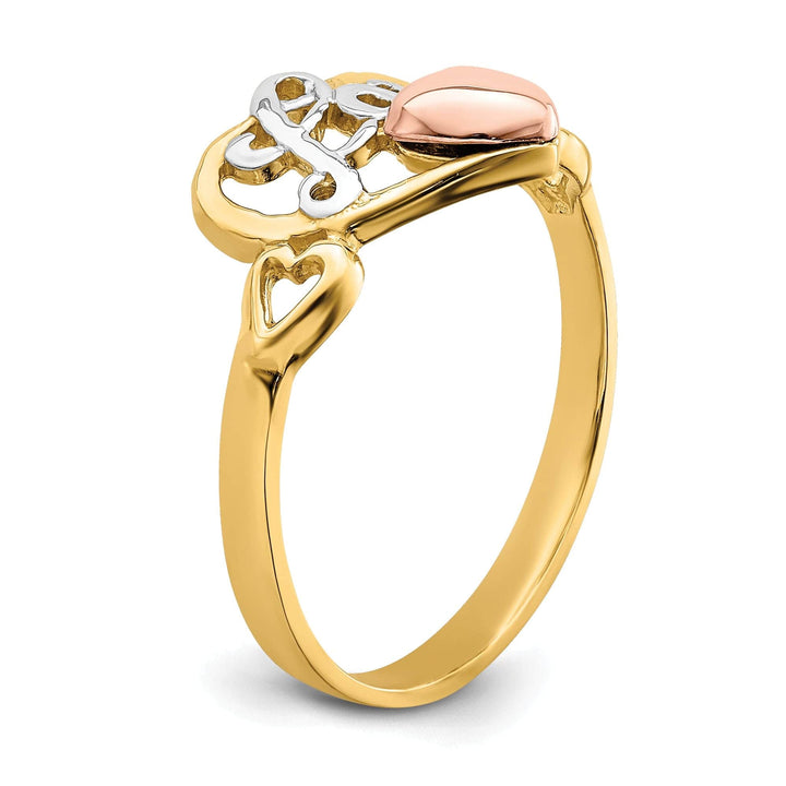 Lovely Rita's Ring 14k Tri Color Gold Love Heart Ring