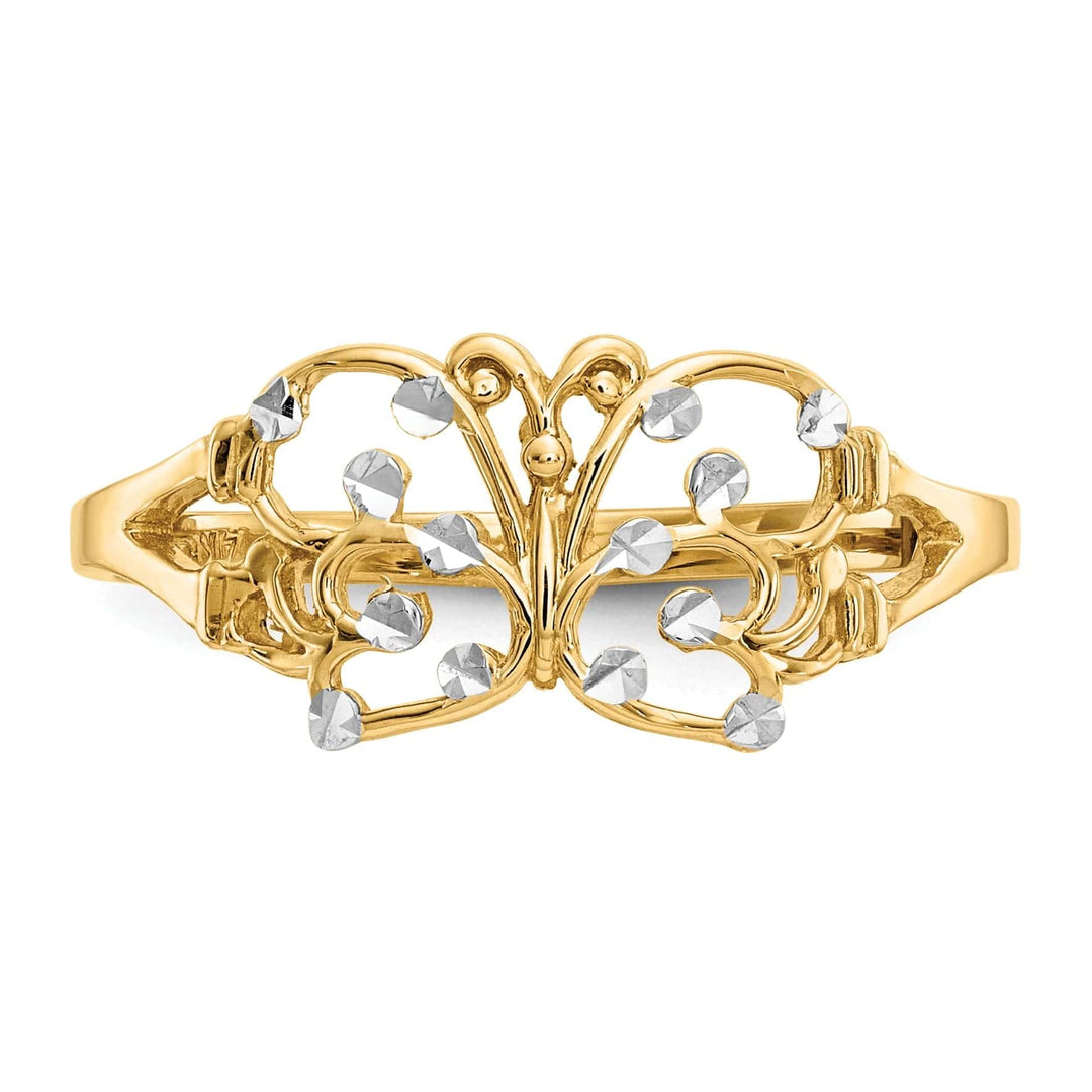 Lovely Rita's Ring 14k Two Tone Gold Diamond Cut Butterfly Ring