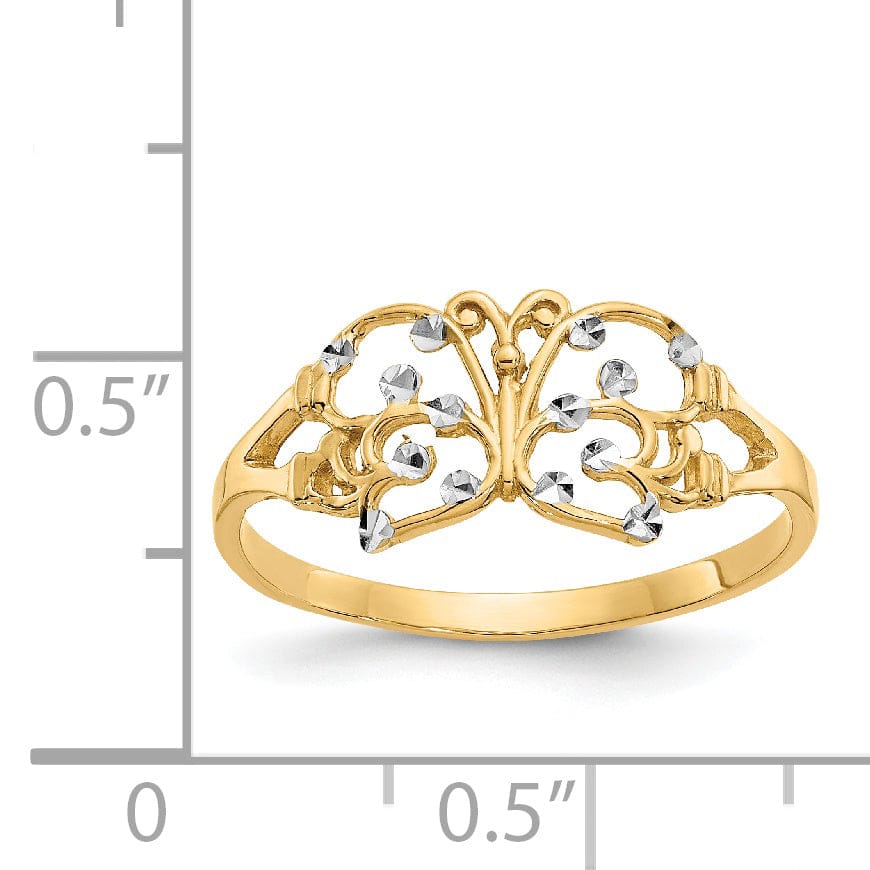 Lovely Rita's Ring 14k Two Tone Gold Diamond Cut Butterfly Ring