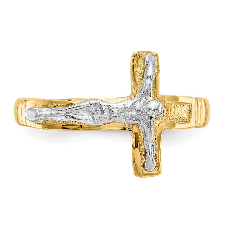 Lovely Rita's Ring 14k Two Tone Gold Diamond-Cut Mens Crucifix Ring