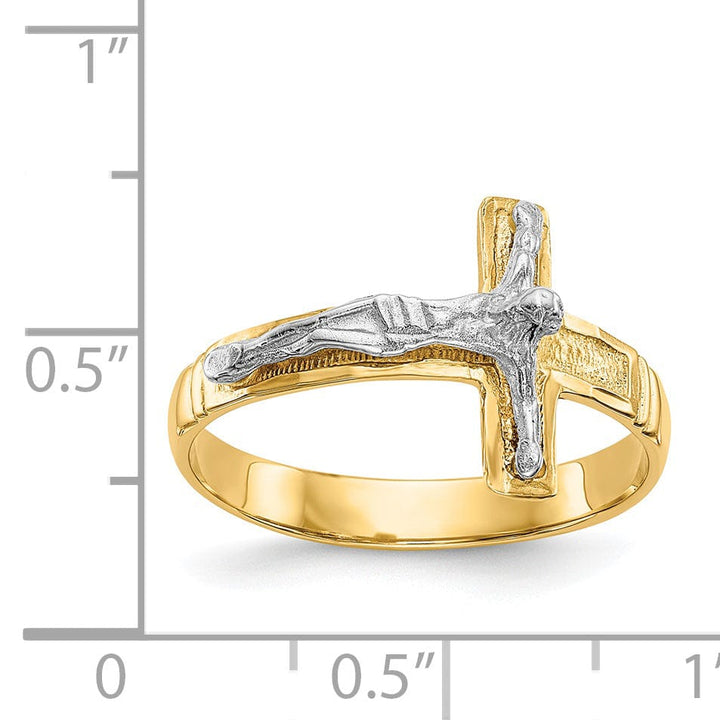Lovely Rita's Ring 14k Two Tone Gold Diamond-Cut Mens Crucifix Ring
