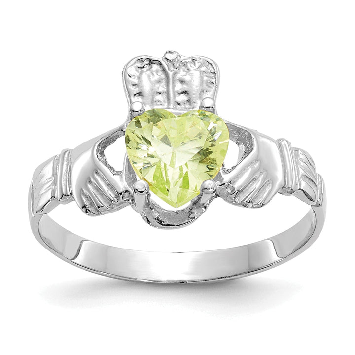 Lovely Rita's Ring 14k White Gold August Birthstone Claddagh Ring
