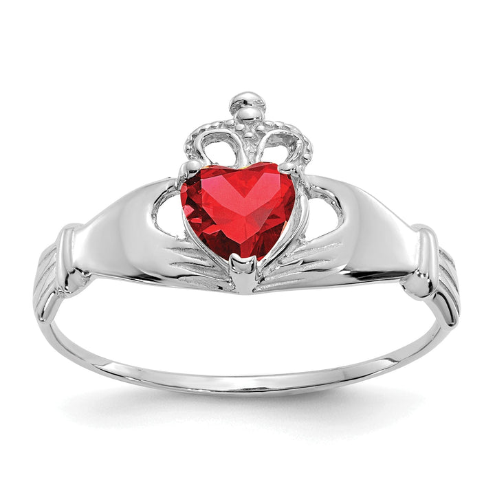 Lovely Rita's Ring 14k White Gold Birthstone Claddagh Heart Ring