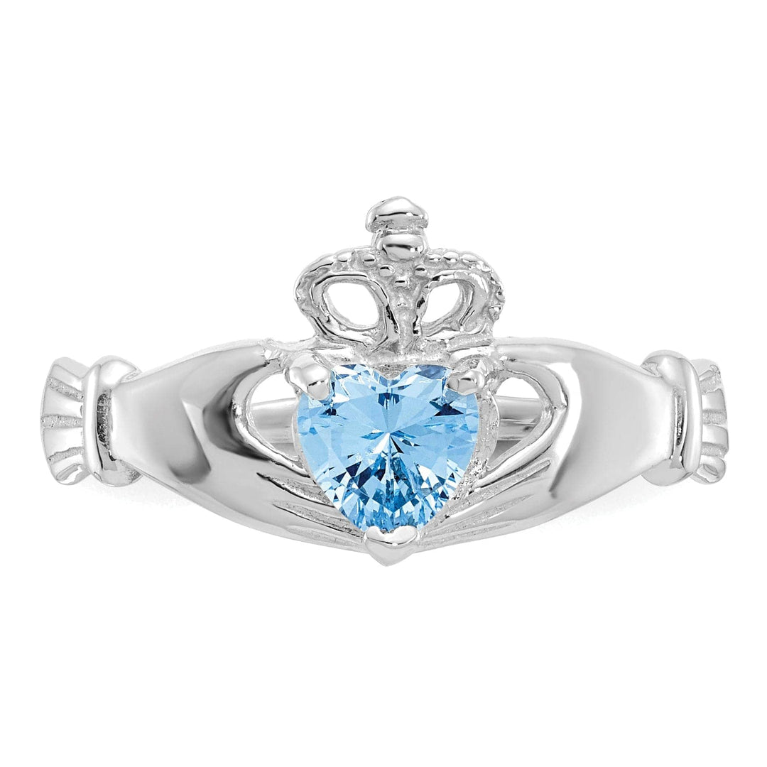Lovely Rita's Ring 14k White Gold Birthstone Claddagh Heart Ring