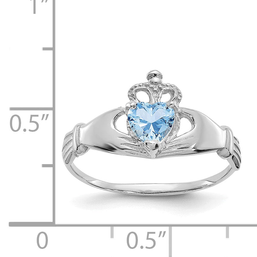 Lovely Rita's Ring 14k White Gold Birthstone Claddagh Heart Ring