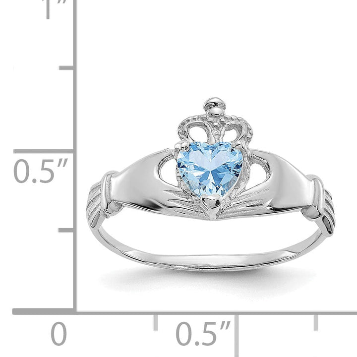 Lovely Rita's Ring 14k White Gold Birthstone Claddagh Heart Ring