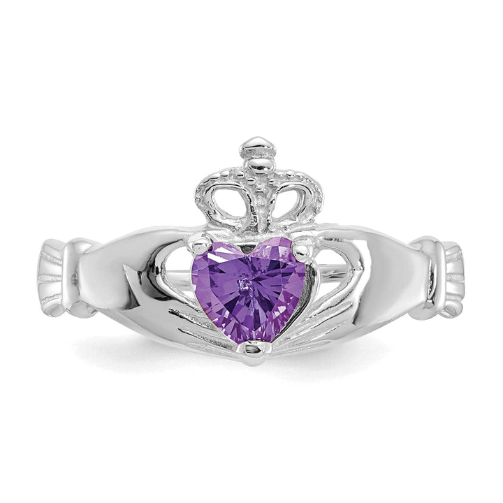 Lovely Rita's Ring 14k White Gold Birthstone Claddagh Heart Ring