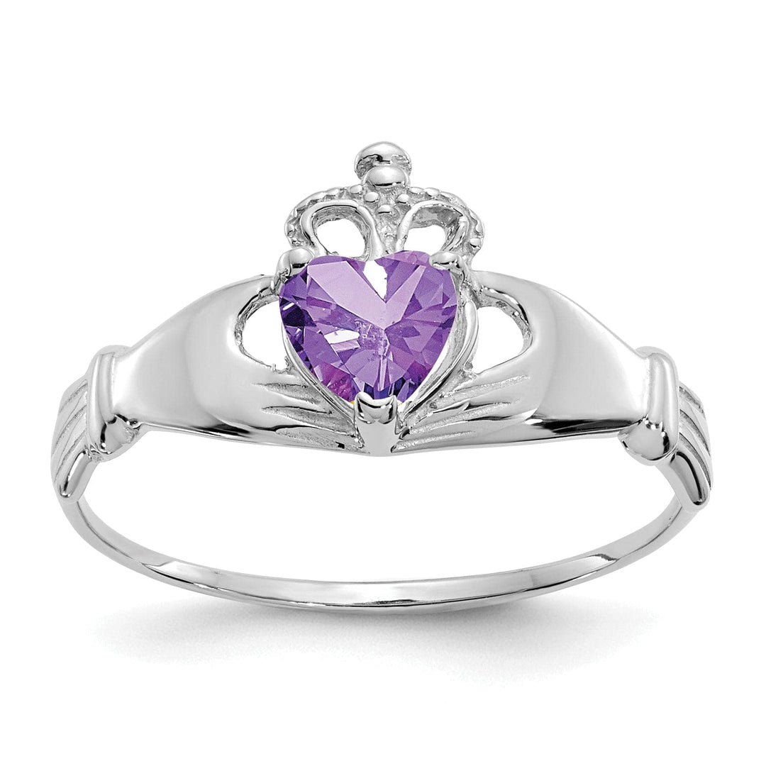 Lovely Rita's Ring 14k White Gold Birthstone Claddagh Heart Ring