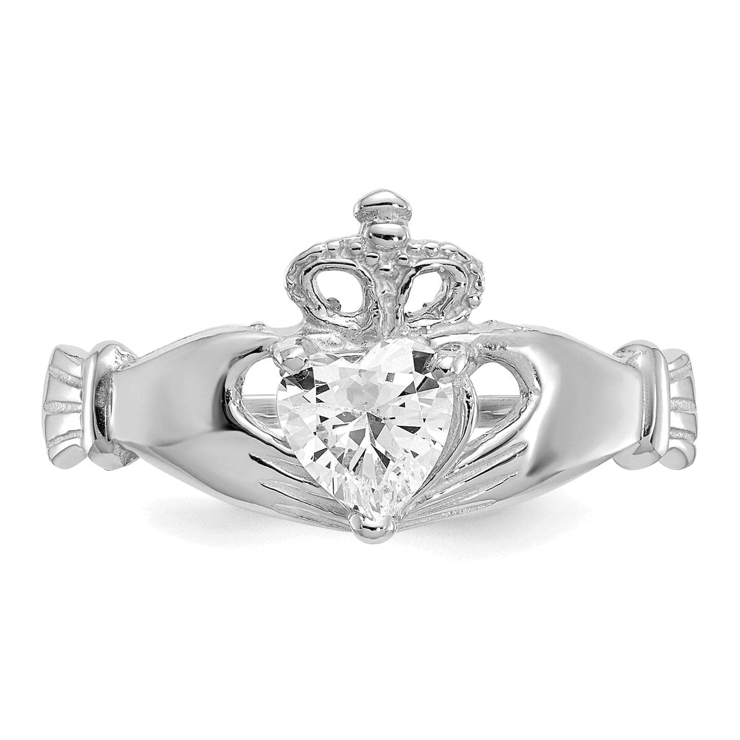 Lovely Rita's Ring 14k White Gold Birthstone Claddagh Heart Ring