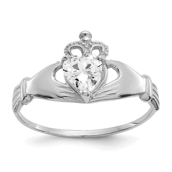 Lovely Rita's Ring 14k White Gold Birthstone Claddagh Heart Ring