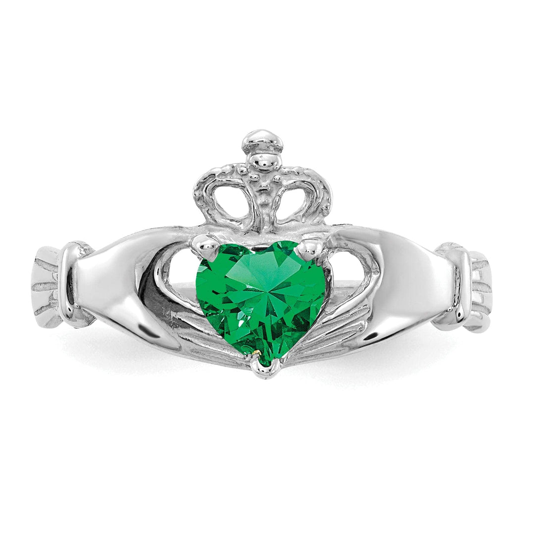 Lovely Rita's Ring 14k White Gold Birthstone Claddagh Heart Ring