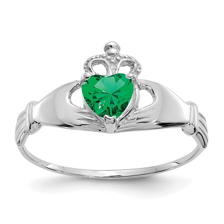 Lovely Rita's Ring 14k White Gold Birthstone Claddagh Heart Ring