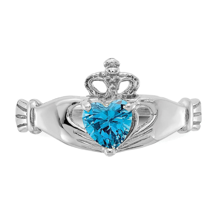 Lovely Rita's Ring 14k White Gold Birthstone Claddagh Heart Ring