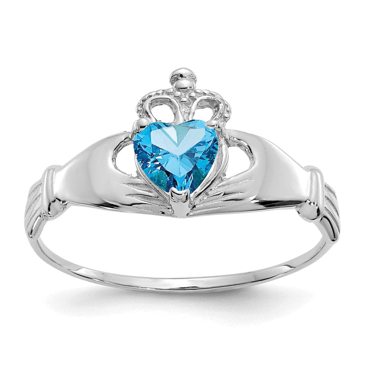 Lovely Rita's Ring 14k White Gold Birthstone Claddagh Heart Ring