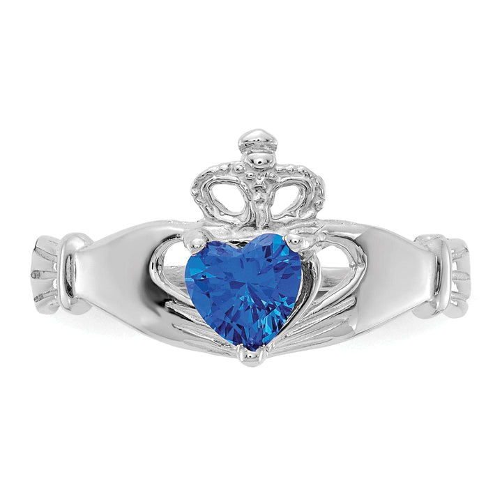 Lovely Rita's Ring 14k White Gold Birthstone Claddagh Heart Ring