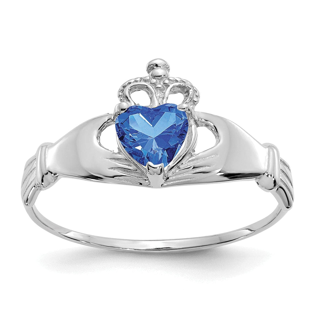 Lovely Rita's Ring 14k White Gold Birthstone Claddagh Heart Ring