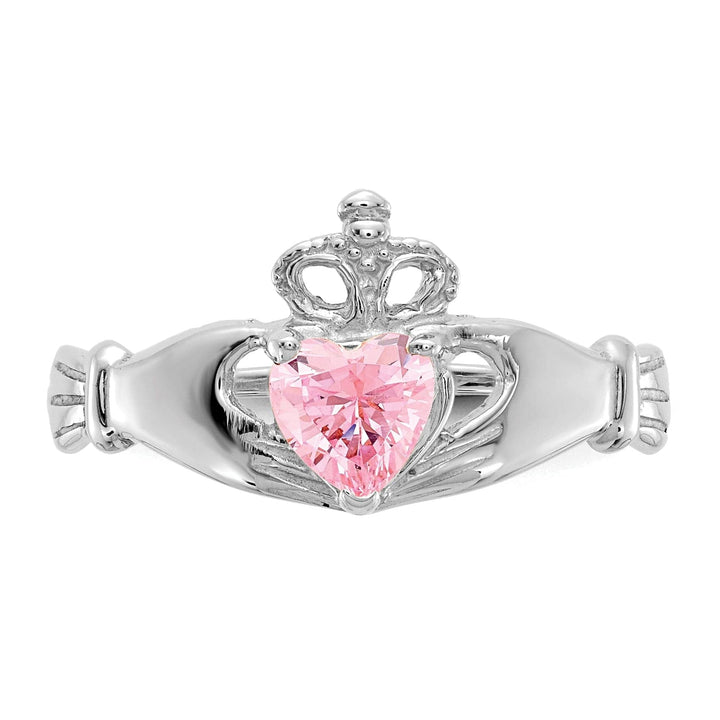 Lovely Rita's Ring 14k White Gold Birthstone Claddagh Heart Ring