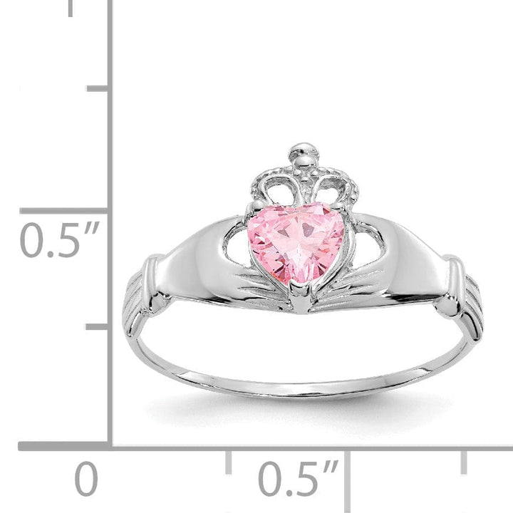 Lovely Rita's Ring 14k White Gold Birthstone Claddagh Heart Ring