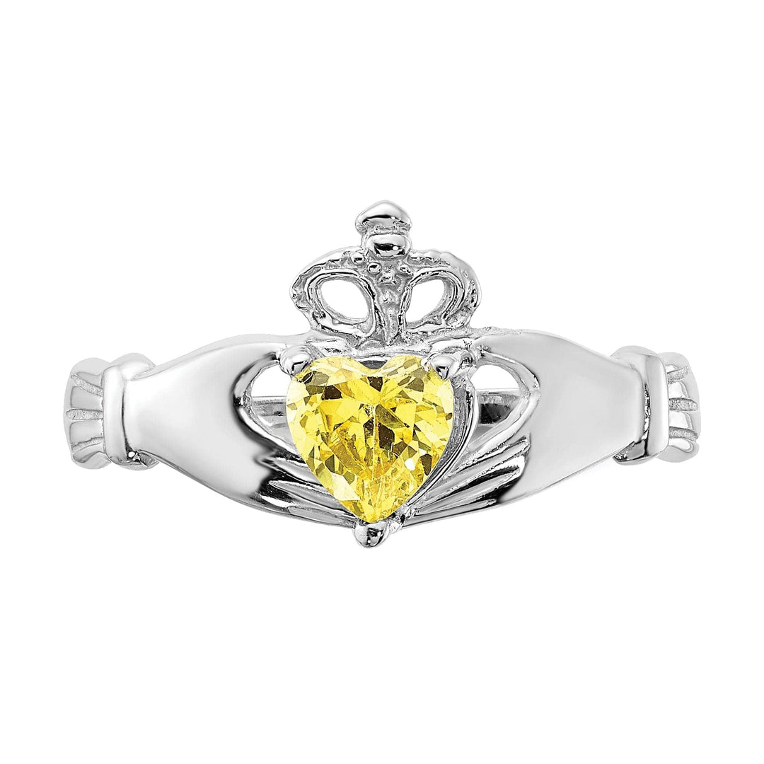 Lovely Rita's Ring 14k White Gold Birthstone Claddagh Heart Ring