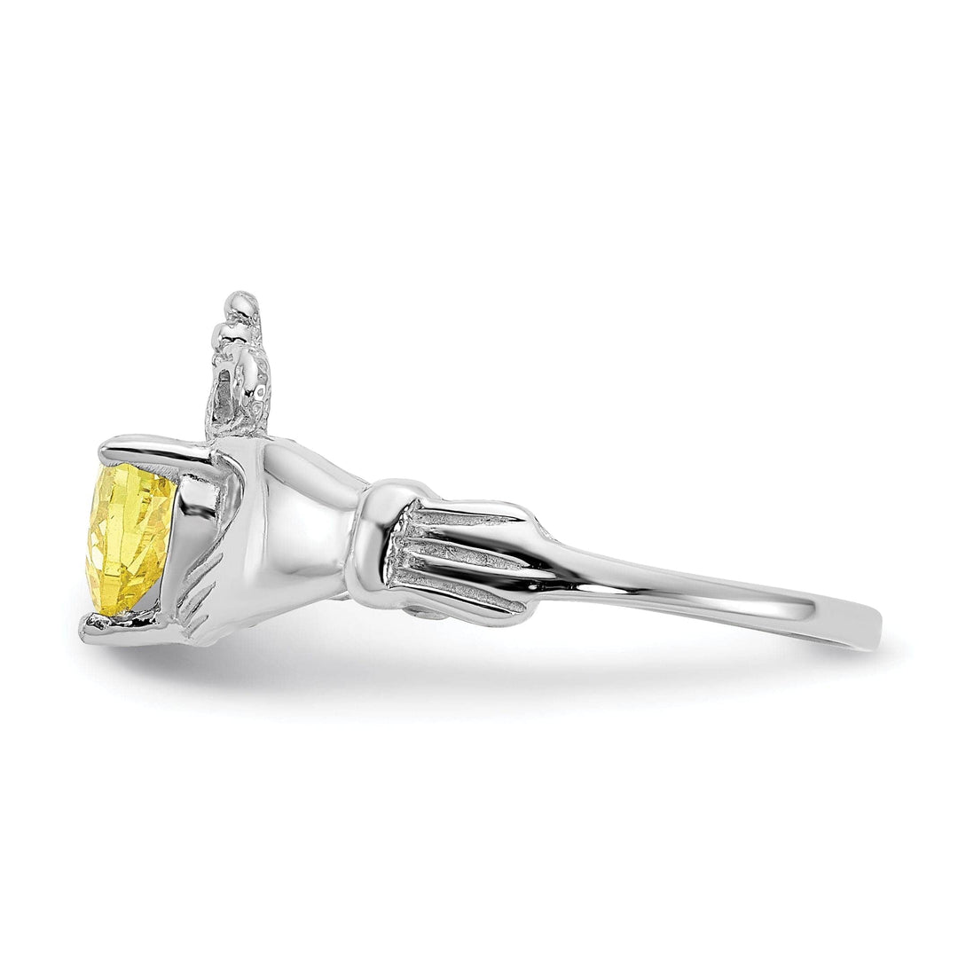 Lovely Rita's Ring 14k White Gold Birthstone Claddagh Heart Ring