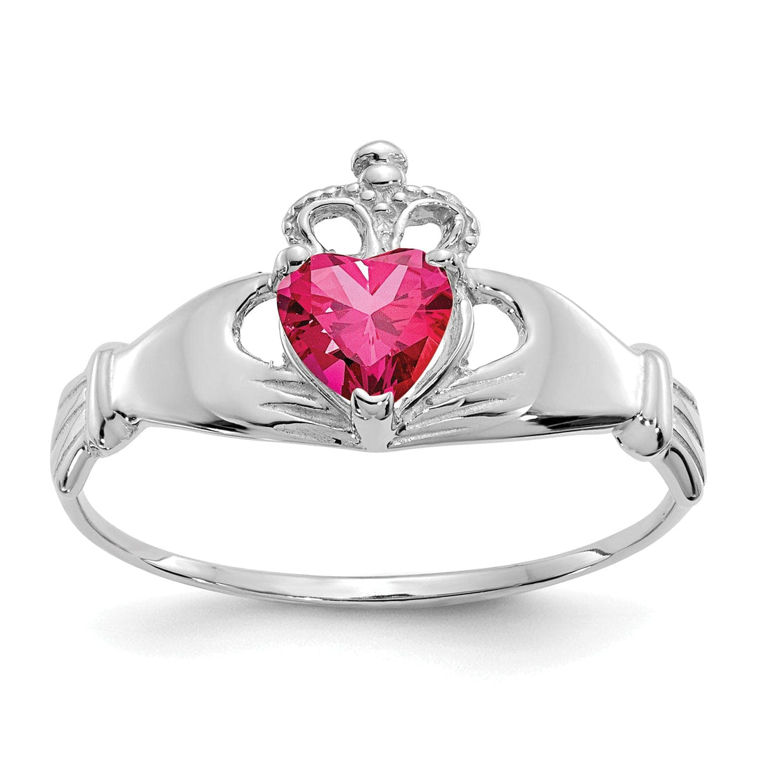 Lovely Rita's Ring 14k White Gold Birthstone Claddagh Heart Ring