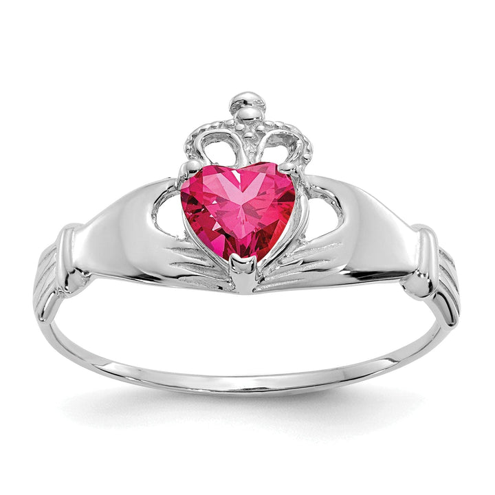 Lovely Rita's Ring 14k White Gold Birthstone Claddagh Heart Ring