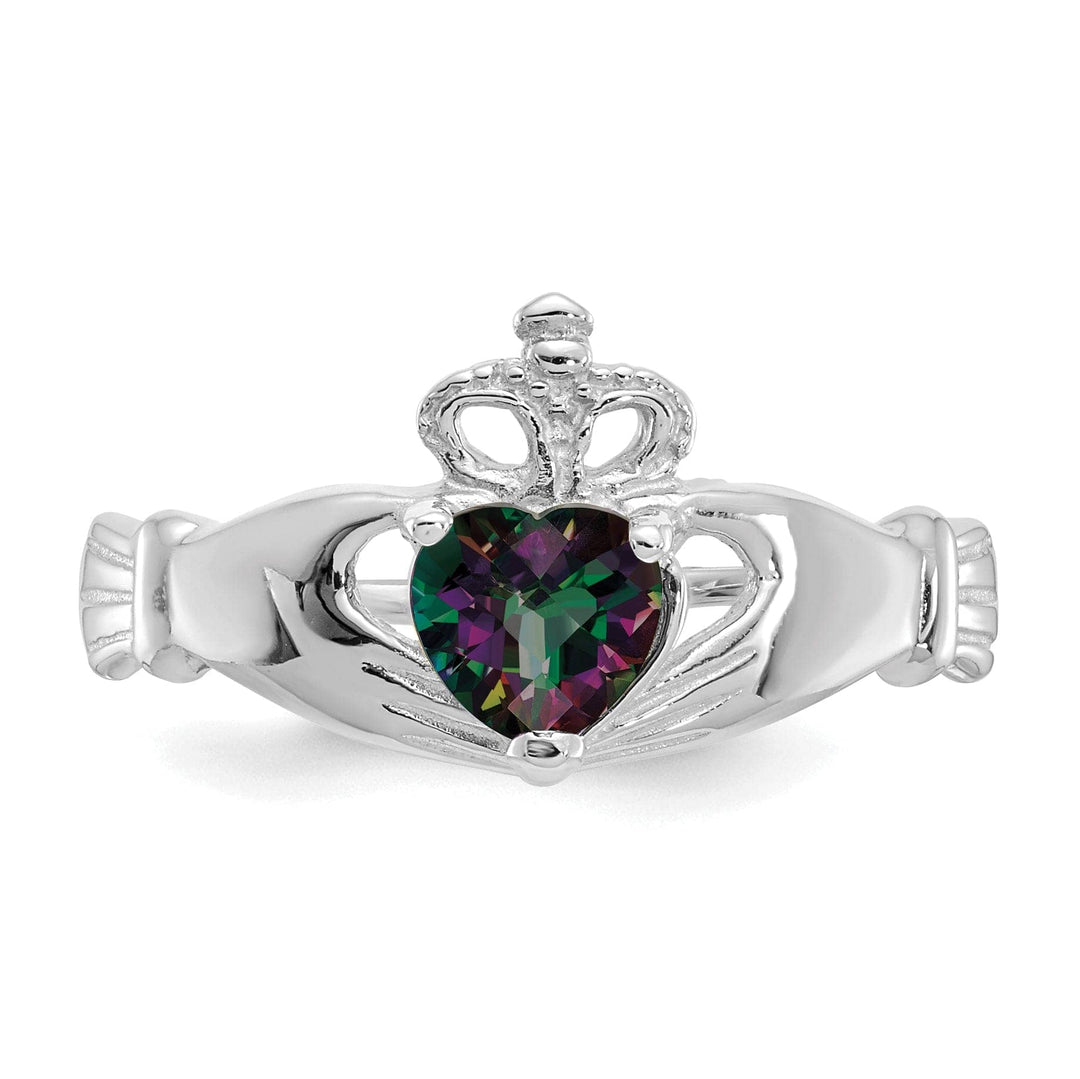 Lovely Rita's Ring 14k White Gold Birthstone Claddagh Heart Ring