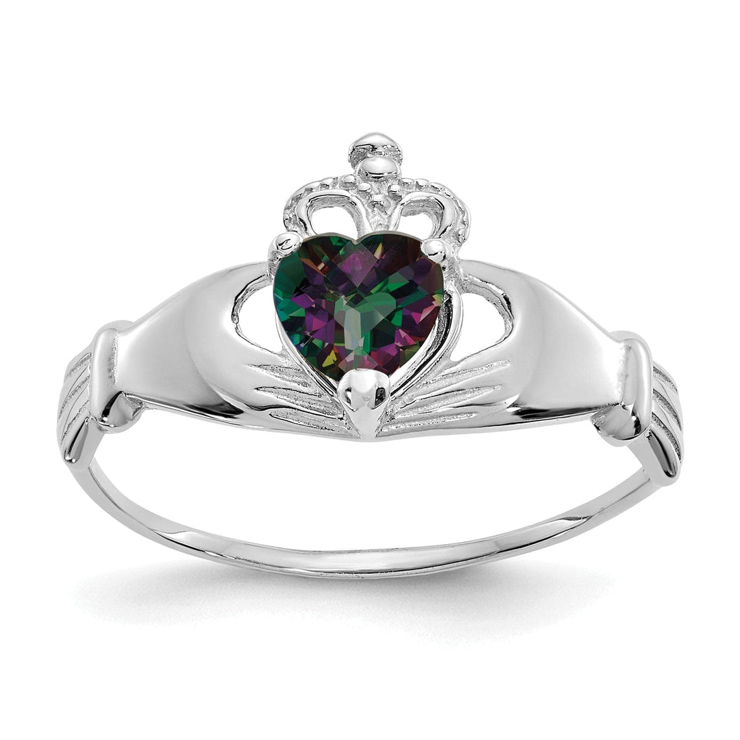Lovely Rita's Ring 14k White Gold Birthstone Claddagh Heart Ring
