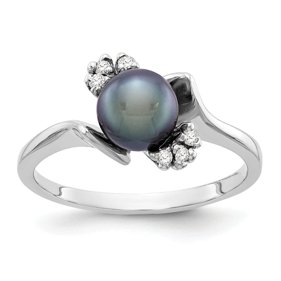 Lovely Rita's Ring 14k White Gold Black Pearl Diamond Ring