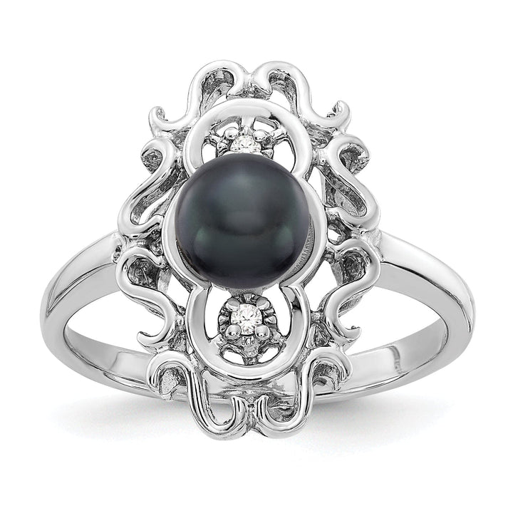 Lovely Rita's Ring 14k White Gold Black Pearl G-I I1 Diamond Ring