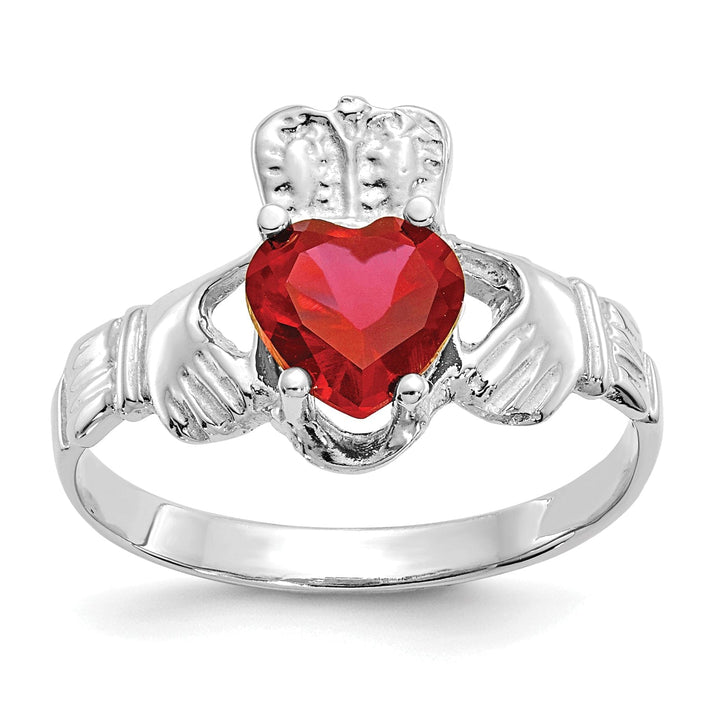 Lovely Rita's Ring 14k White Gold July Birthstone Claddagh Ring