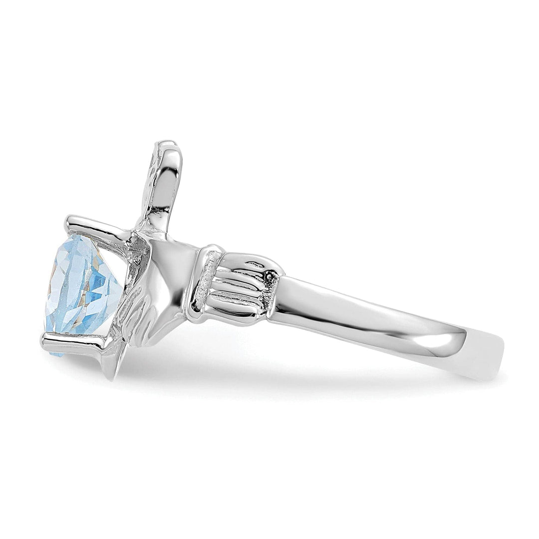 Lovely Rita's Ring 14k White Gold March Birthstone Claddagh Ring