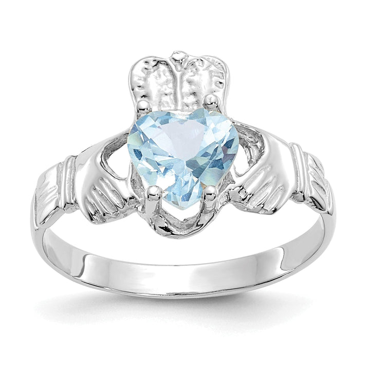 Lovely Rita's Ring 14k White Gold March Birthstone Claddagh Ring