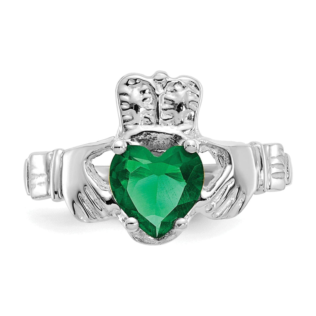 Lovely Rita's Ring 14k White Gold May Birthstone Claddagh Ring