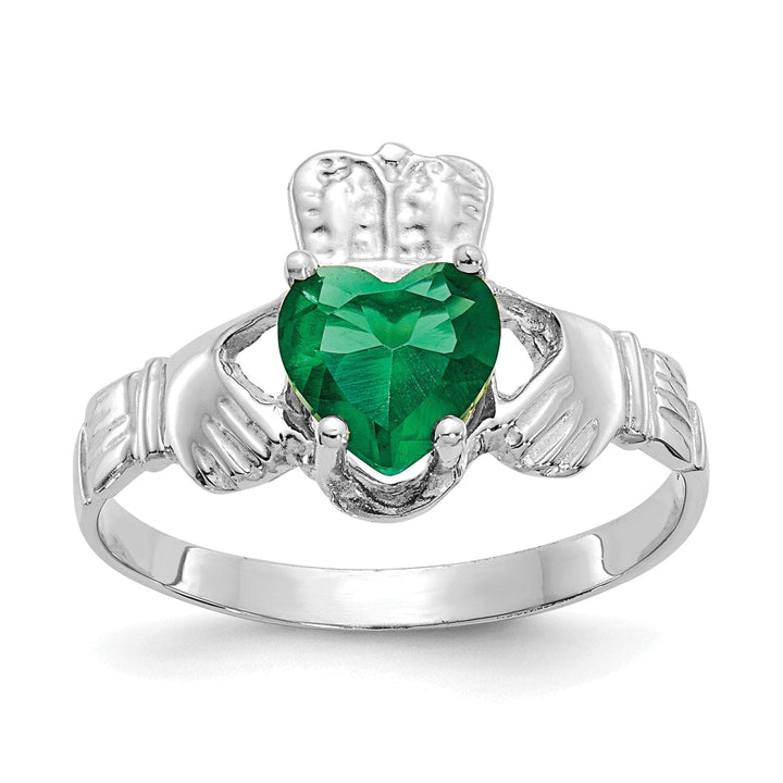 Lovely Rita's Ring 14k White Gold May Birthstone Claddagh Ring
