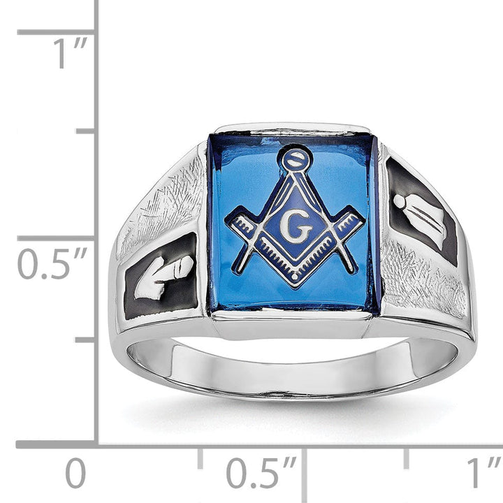 Lovely Rita's Ring 14k White Gold Men's Blue Masonic Ring