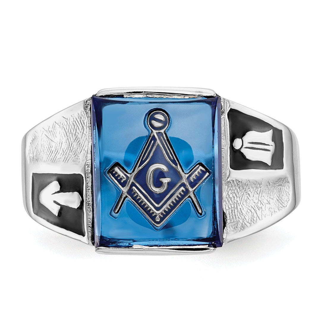 Lovely Rita's Ring 14k White Gold Men's Blue Masonic Ring
