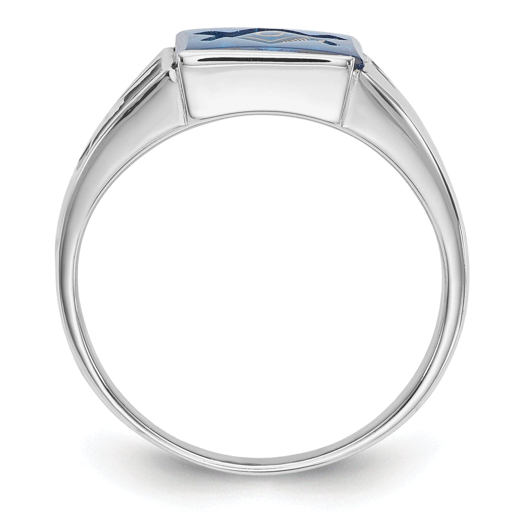 Lovely Rita's Ring 14k White Gold Men's Blue Masonic Ring