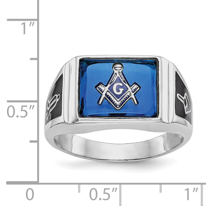 Lovely Rita's Ring 14k White Gold Men's Blue Spinel Gemstone Masonic Ring