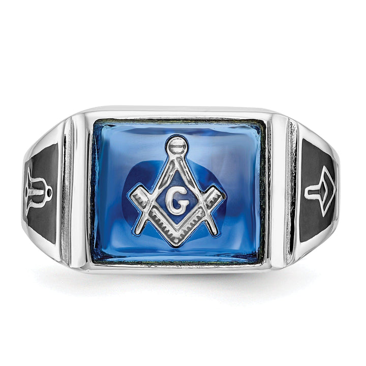 Lovely Rita's Ring 14k White Gold Men's Blue Spinel Gemstone Masonic Ring