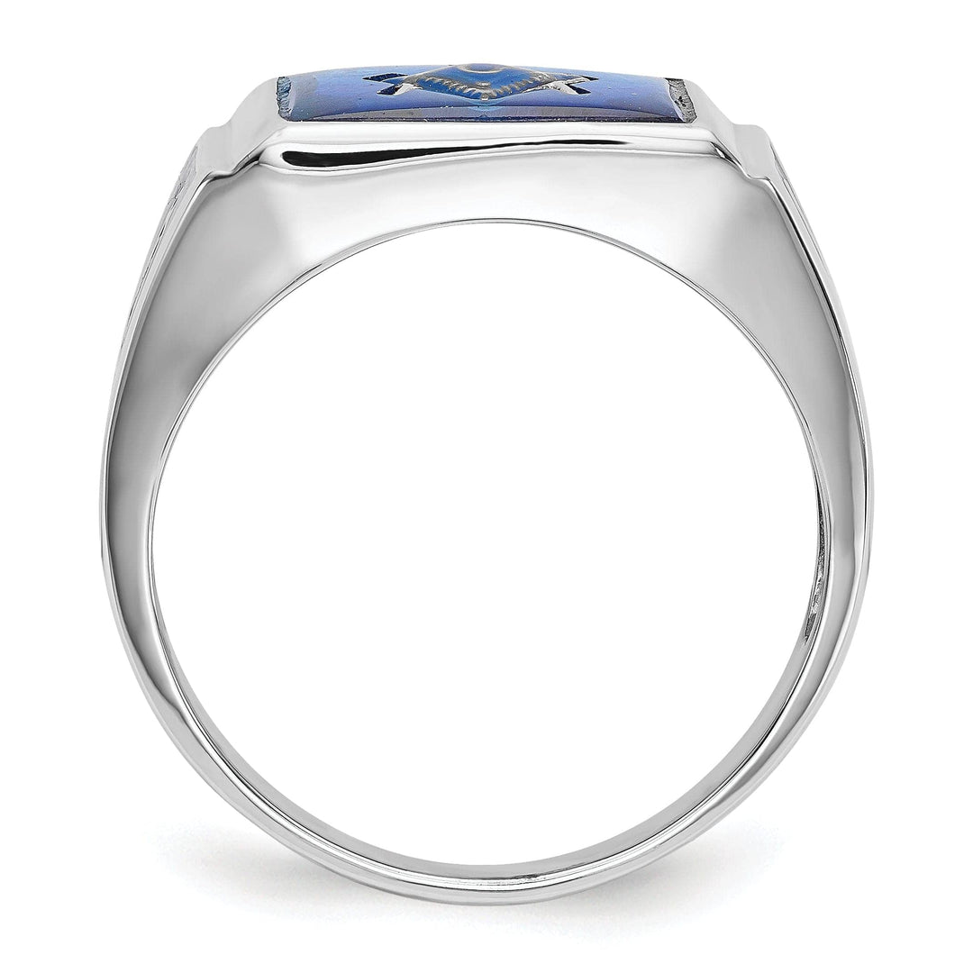 Lovely Rita's Ring 14k White Gold Men's Blue Spinel Gemstone Masonic Ring