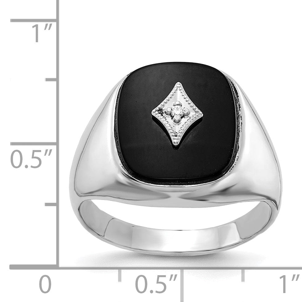 Lovely Rita's Ring 14k White Gold Polished Men's Onyx Diamond Ring