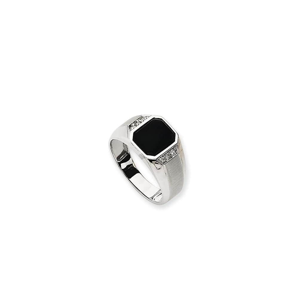 Lovely Rita's Ring 14k White Gold Polished Men's Onyx Diamond Ring