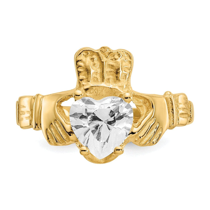 Lovely Rita's Ring 14k Yellow Gold April Birthstone Claddagh Ring