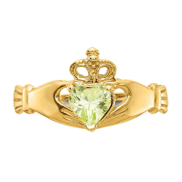 Lovely Rita's Ring 14k Yellow Gold August Birthstone Claddagh Ring