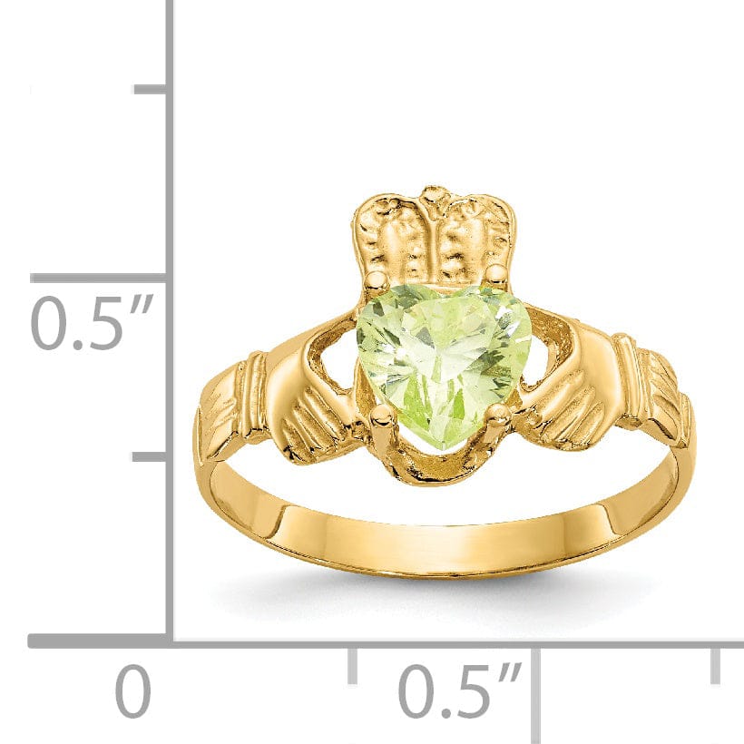 Lovely Rita's Ring 14k Yellow Gold August Birthstone Claddagh Ring