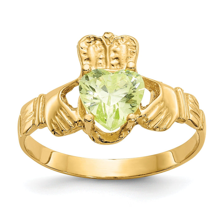 Lovely Rita's Ring 14k Yellow Gold August Birthstone Claddagh Ring