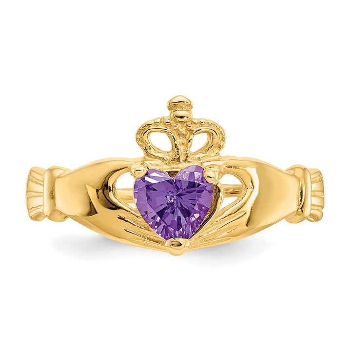 Lovely Rita's Ring 14k Yellow Gold CZ Birthstone Claddagh Heart Ring
