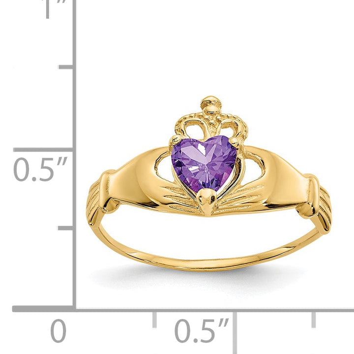 Lovely Rita's Ring 14k Yellow Gold CZ Birthstone Claddagh Heart Ring